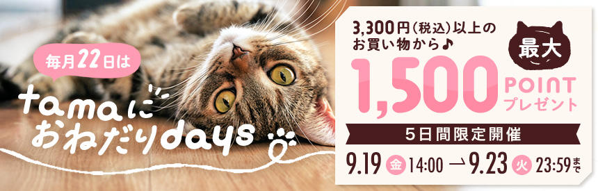 【9/23(火)23:59まで】毎月22日は「tamaにおねだり」の日！《3,300円以上》のお買い物でも◎最大1,500ポイントプレゼント