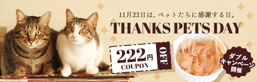 11月22日は「ペットたちに感謝する日」222円クーポン ＆ 大人気ふりかけプレゼント